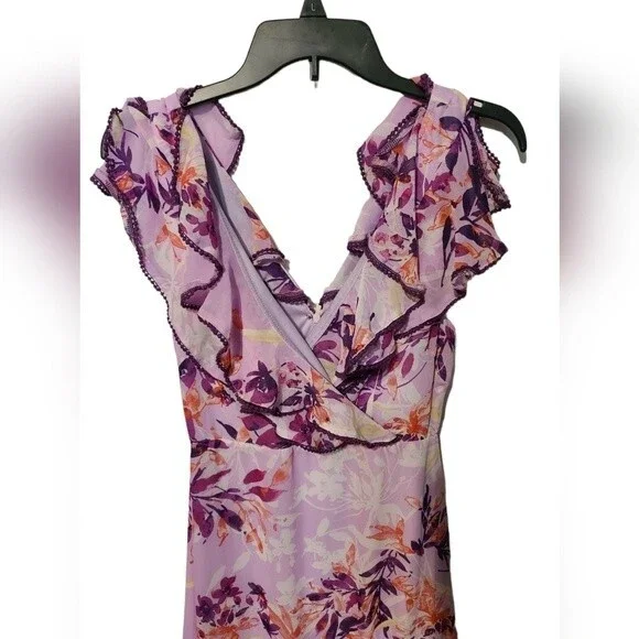 Lulus Sammi Lavender Lilac Purple Floral Ruffle Maxi Dress Size XS - Picture 4 of 9